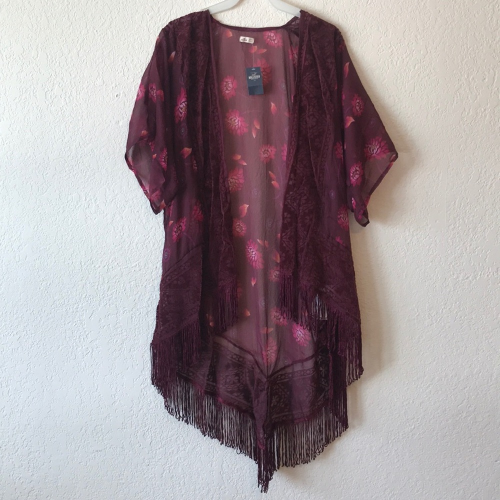 Maroon short sleeve sheer cardigan